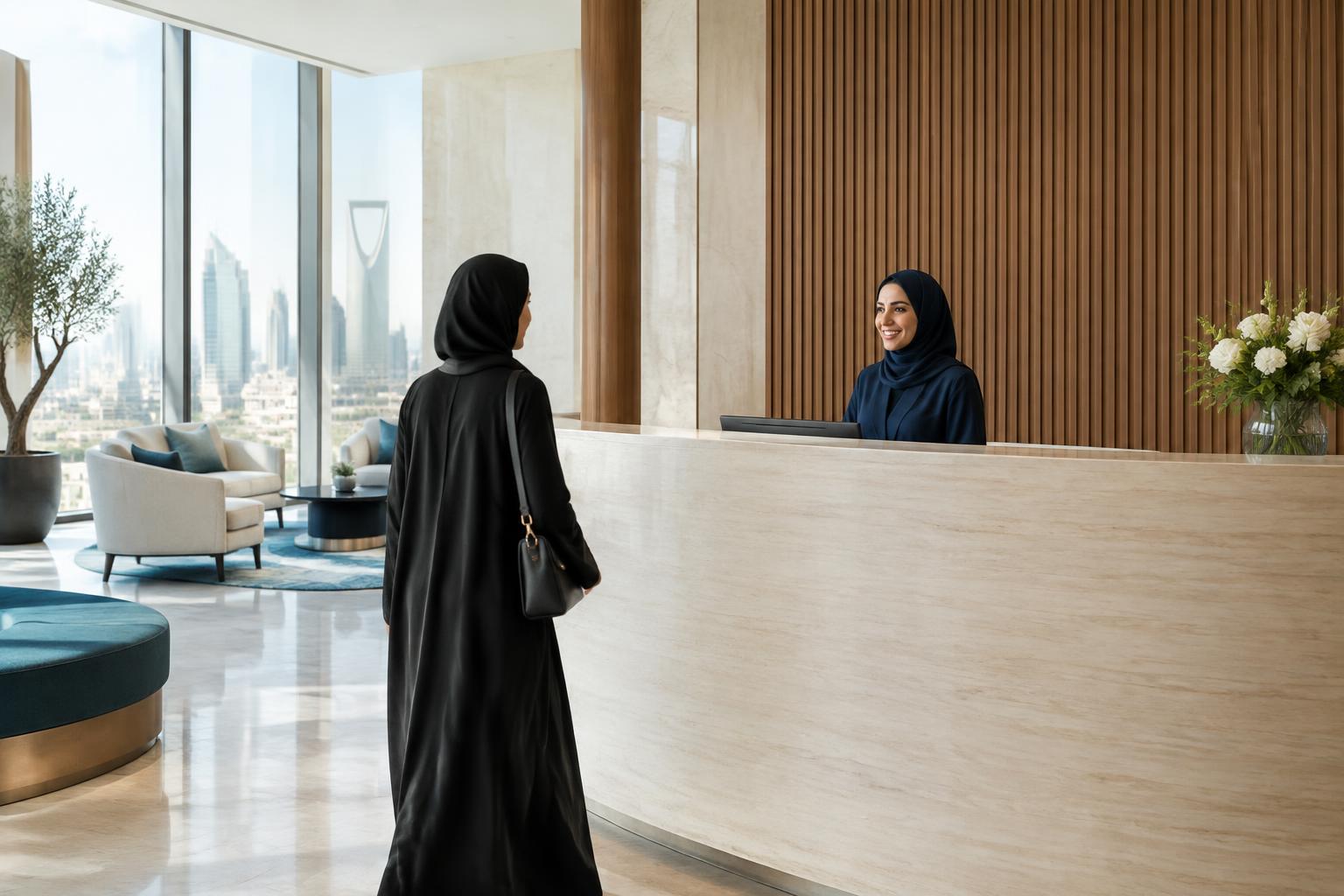 منطقة استقبال حديثة ومرحبة في مكتب بارتنورا بمدينة الرياض