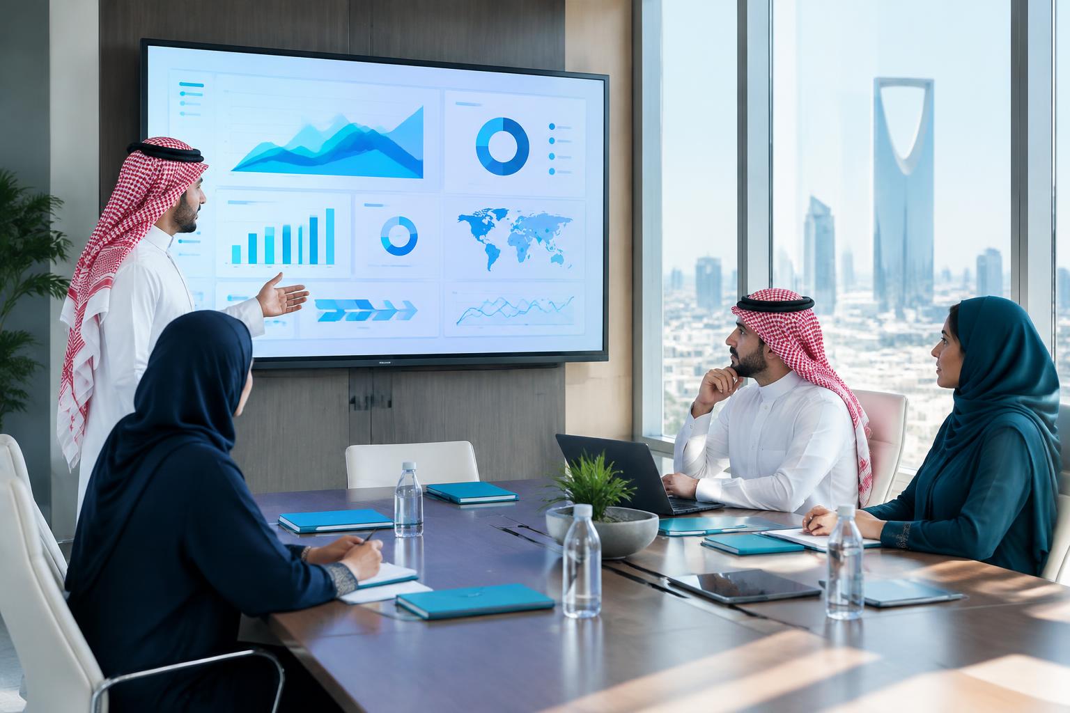 فريق المالية والعمليات يراجع لوحة معلومات موحدة